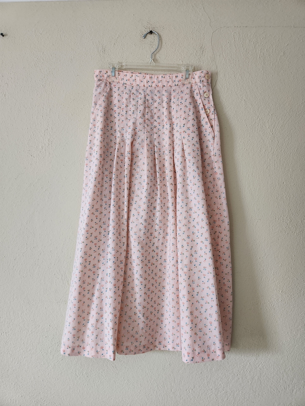 80s Calico Pink Floral Midi Skirt